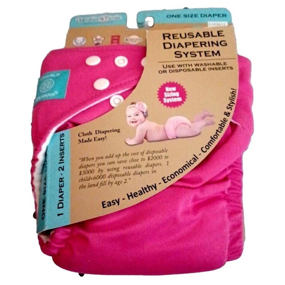 Charlie Banana Cloth Diaper, One Size Hot Pink Reusable 1 Diaper 2 Inserts New